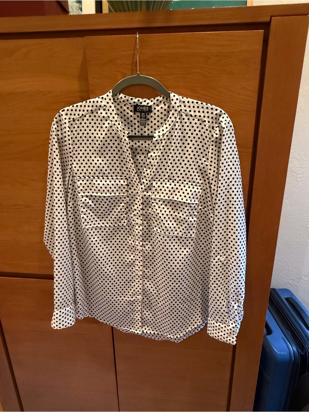Jones New York White Shirt with Black Polka Dots